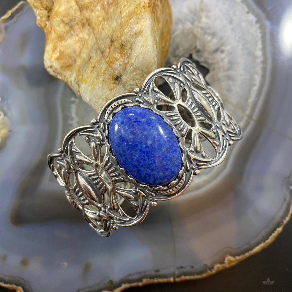 Carolyn Pollack Vintage Southwestern Style Sterling Oval Denim Lapis Bracelet - Picture 2 of 10